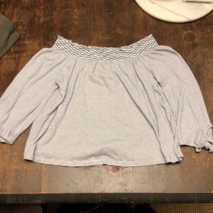 blue and white striped blouse